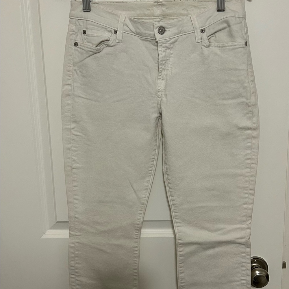 7 For All Mankind Women's White Straight Leg Jeans